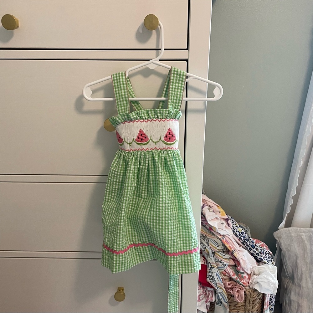 Ruffles and Frogs Watermelon Smocked Dress Size 9 Months